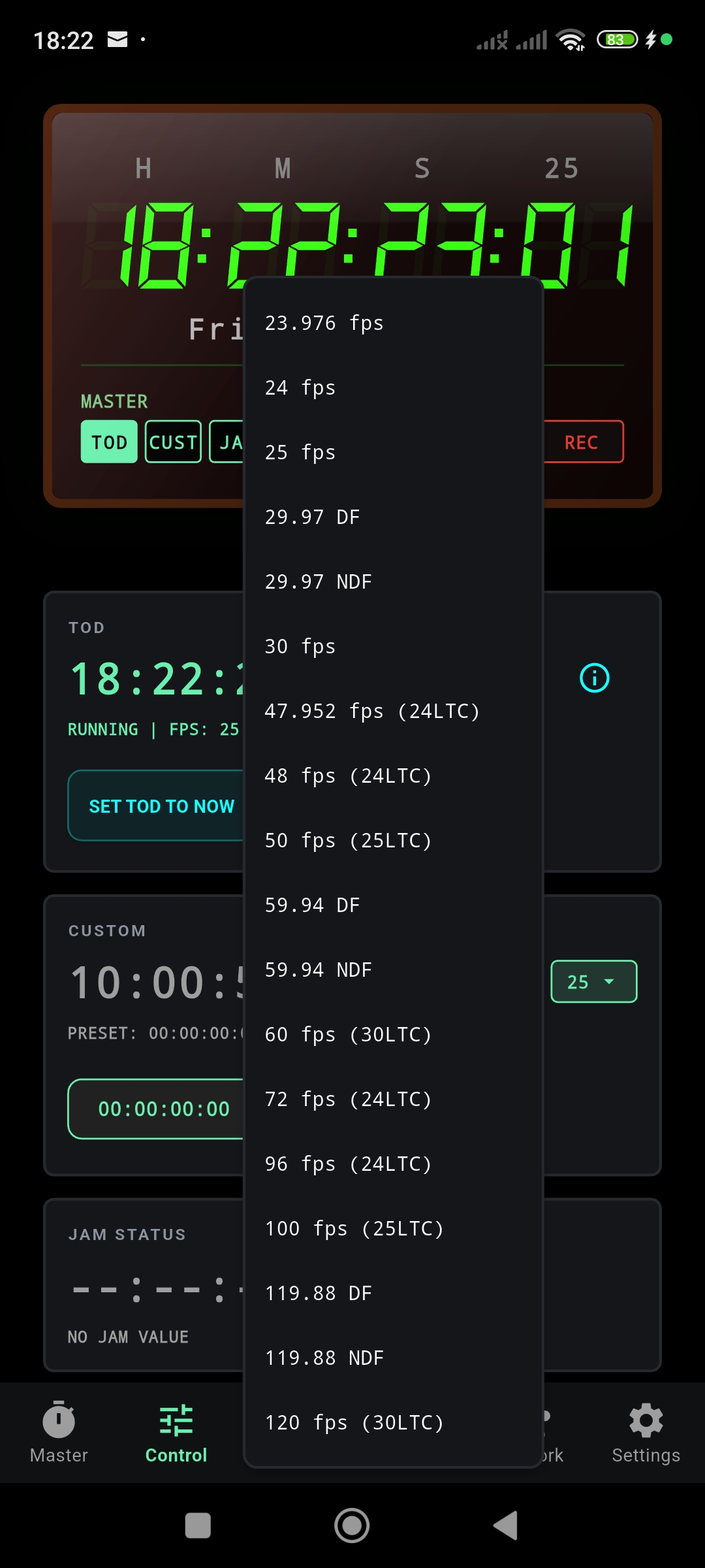 OSRTIME Control - Frame-rate selector