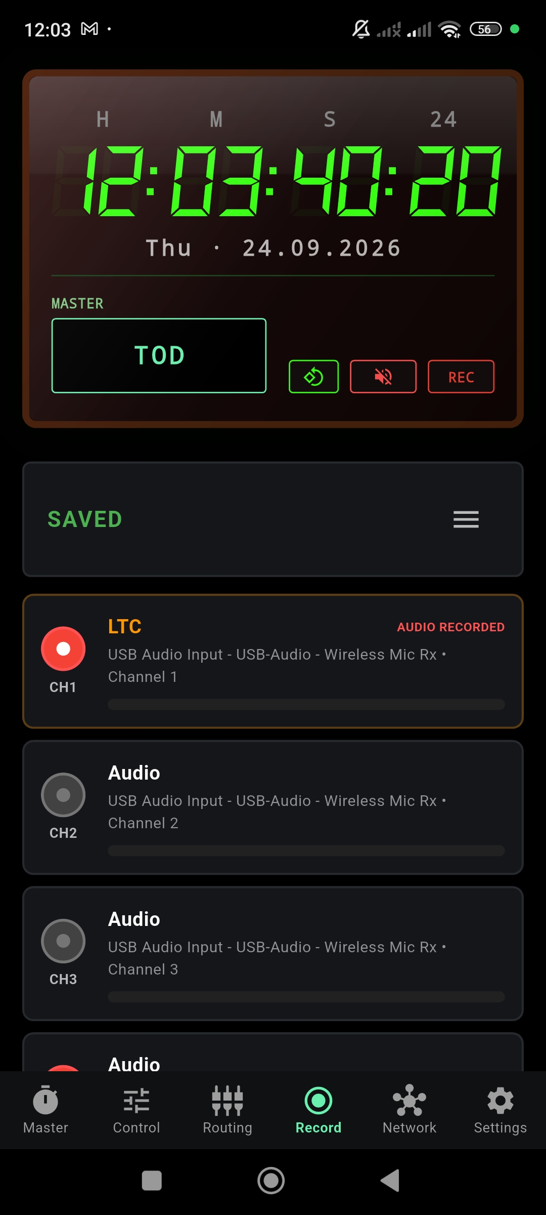 OSRTIME Record Page - Saved Session
